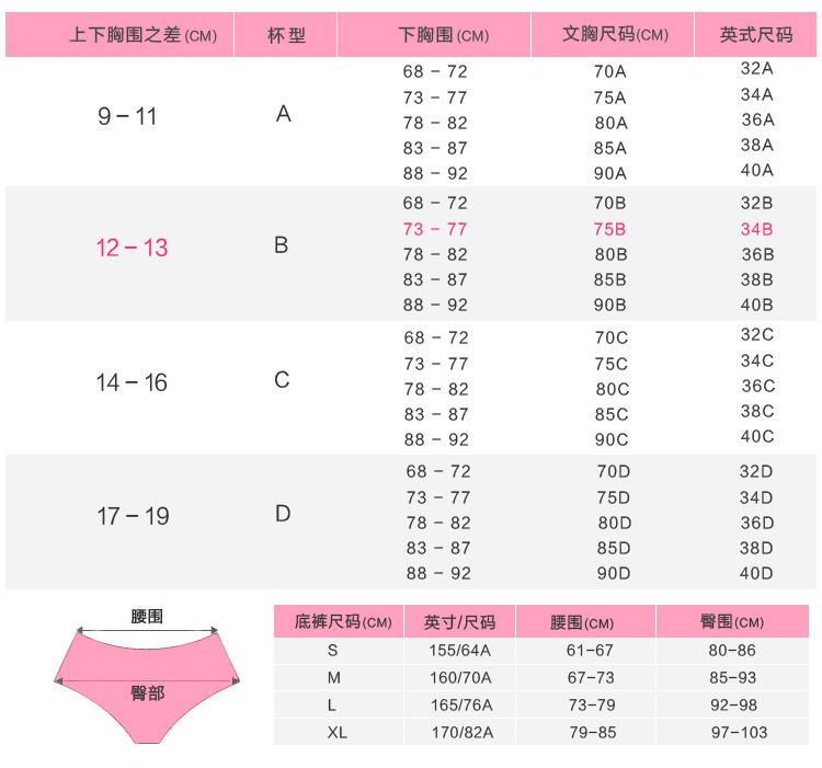 胸罩尺码对照表尺度版(女性胸罩尺码对照表38)